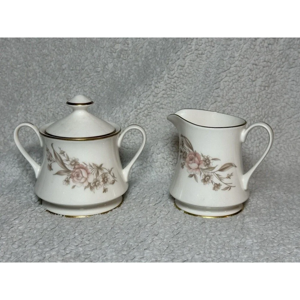 KENSINGTON USA Floral Fine China Ivory Bone Sugar Bowl And Creamer Set